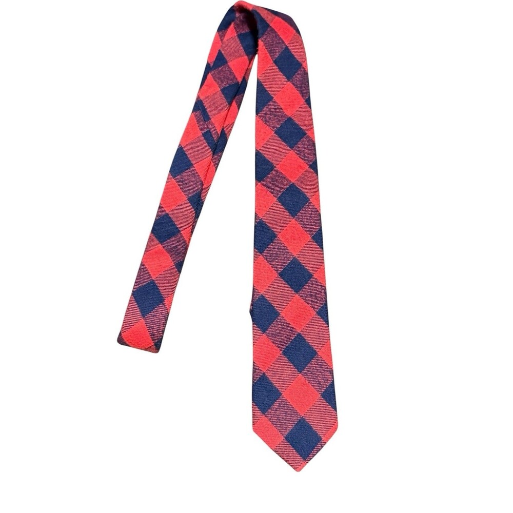 Crewcuts J.Crew Boys Plaid Tie Red Navy Cotton 52" Skinny Preppy